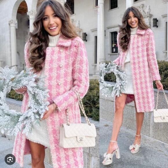 LoveShackFancy Jackets & Blazers - Love Shack Fancy Asryn Coat in Majestic Pink Tweed Size Large